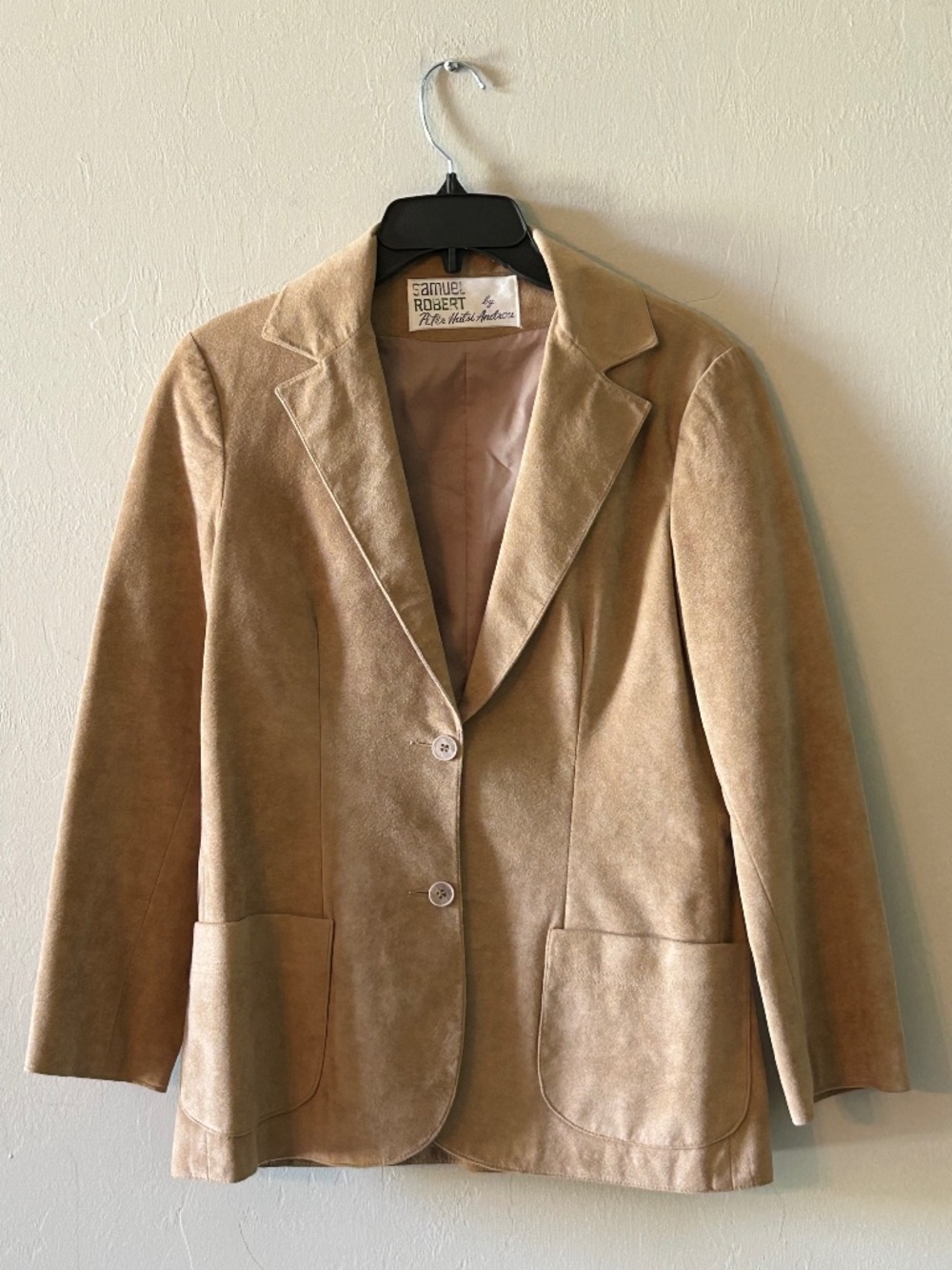 VTG Samuel Robert by Peter Hatsi Androu Tan Suede Leather Blazer Jacket Women 10